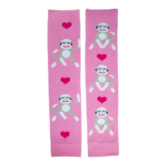 Pink Sock Monkey Leghuggers Leg Warmers by Huggalugs *Fits Newborn to 6 MTH- NIP - Picture 1 of 4